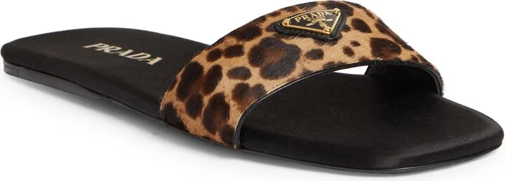 Animal Print Genuine Calf Hair Slide Sandal