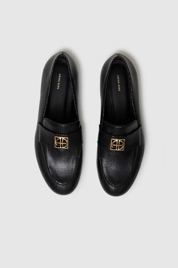 ANINE BING Corrine Loafers Monogram in Black Mini Embossed - Image 2
