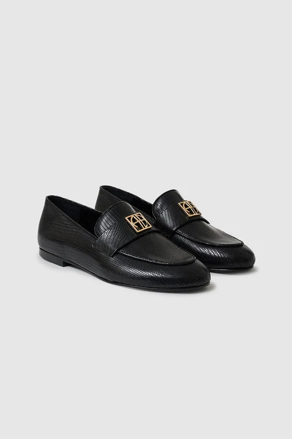 ANINE BING Corrine Loafers Monogram in Black Mini Embossed - Image 4