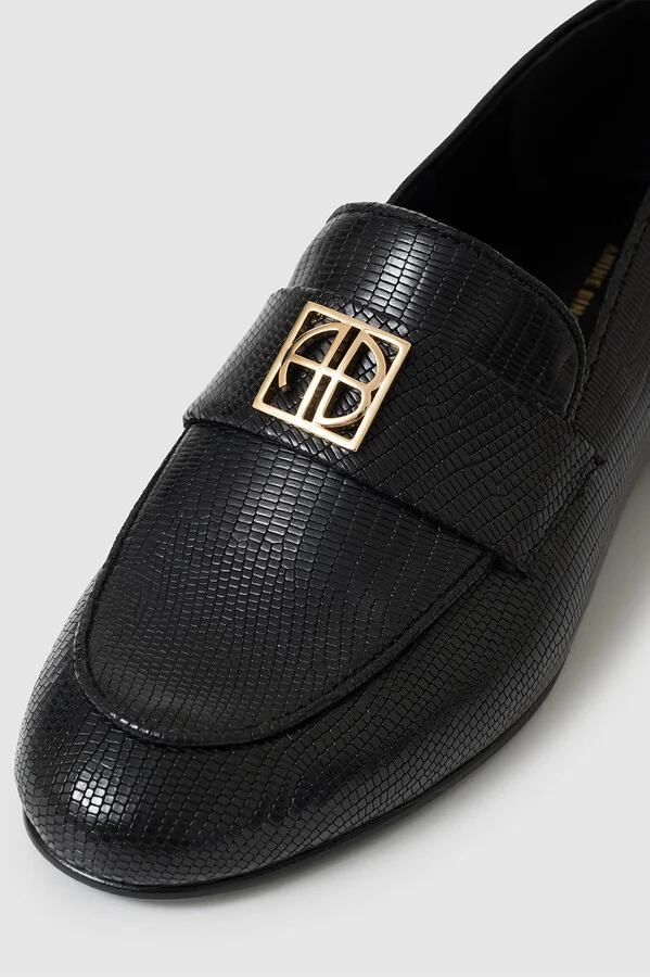 ANINE BING Corrine Loafers Monogram in Black Mini Embossed - Image 5
