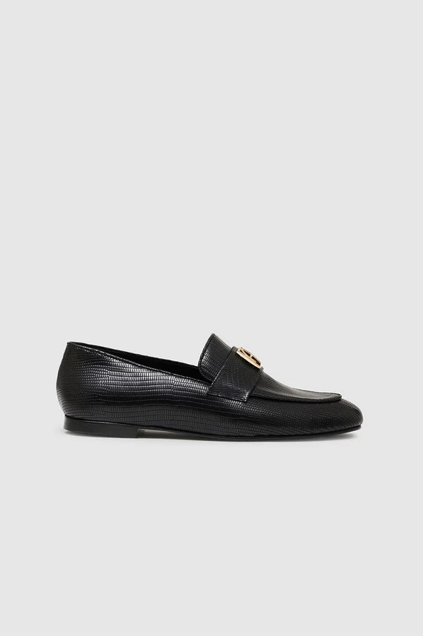 ANINE BING Corrine Loafers Monogram in Black Mini Embossed
