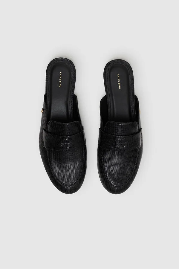 ANINE BING Corrine Mules in Mini Embossed Black - Image 2