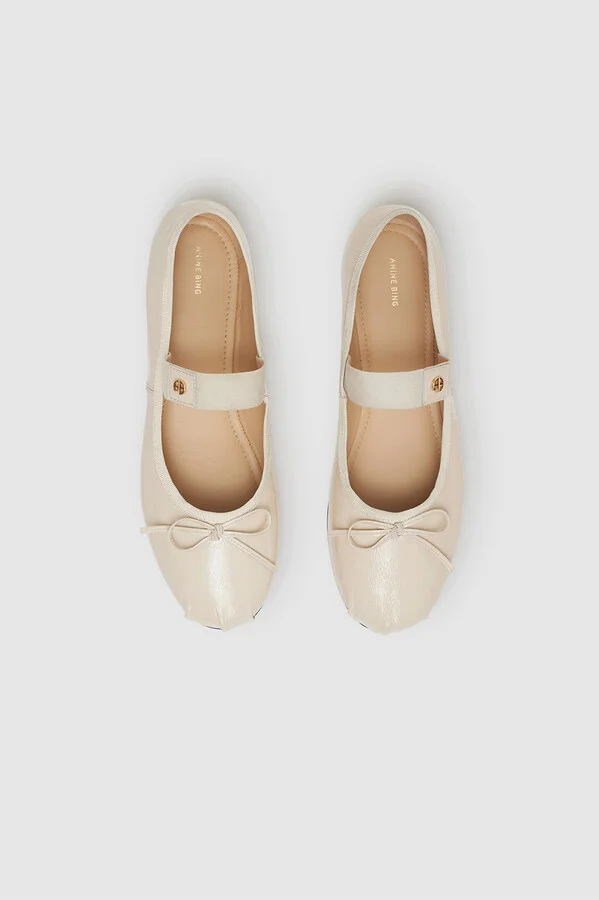 ANINE BING Jolie Flats in Bone Crinkled Patent - Image 2