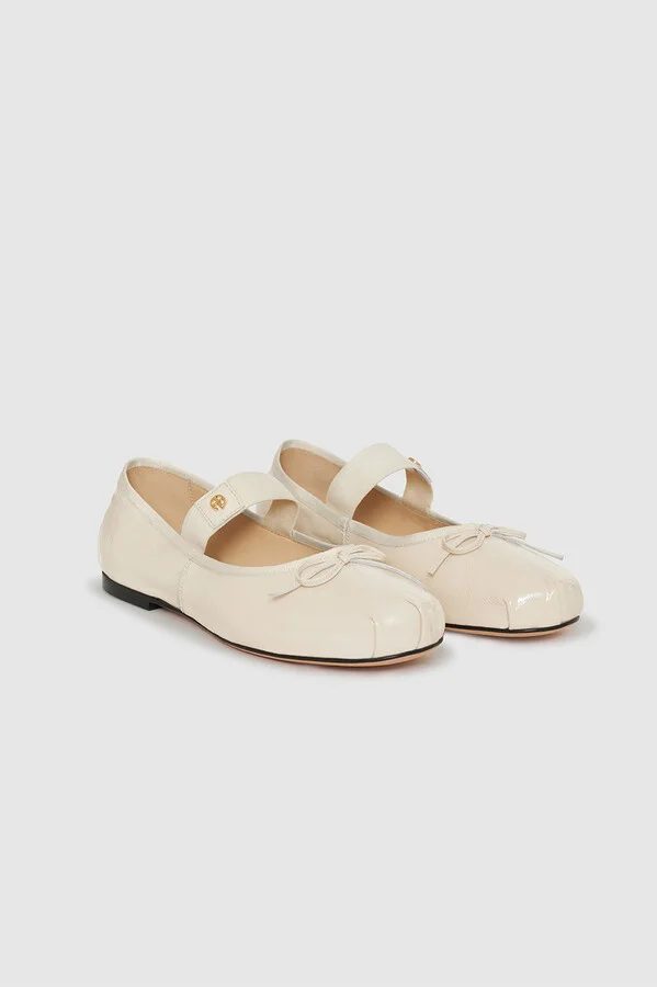 ANINE BING Jolie Flats in Bone Crinkled Patent - Image 4