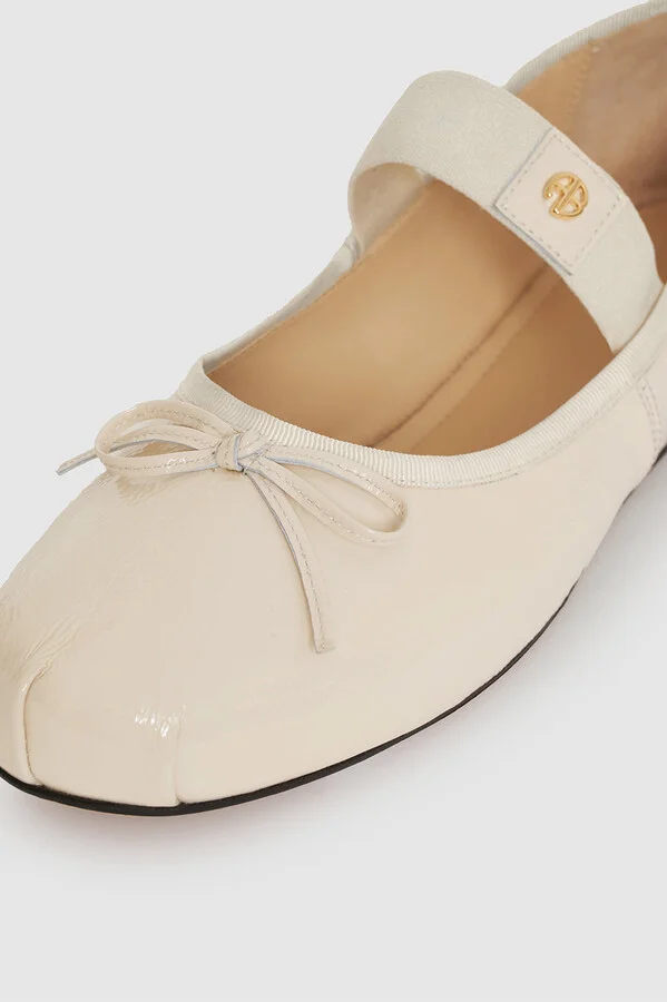 ANINE BING Jolie Flats in Bone Crinkled Patent - Image 5