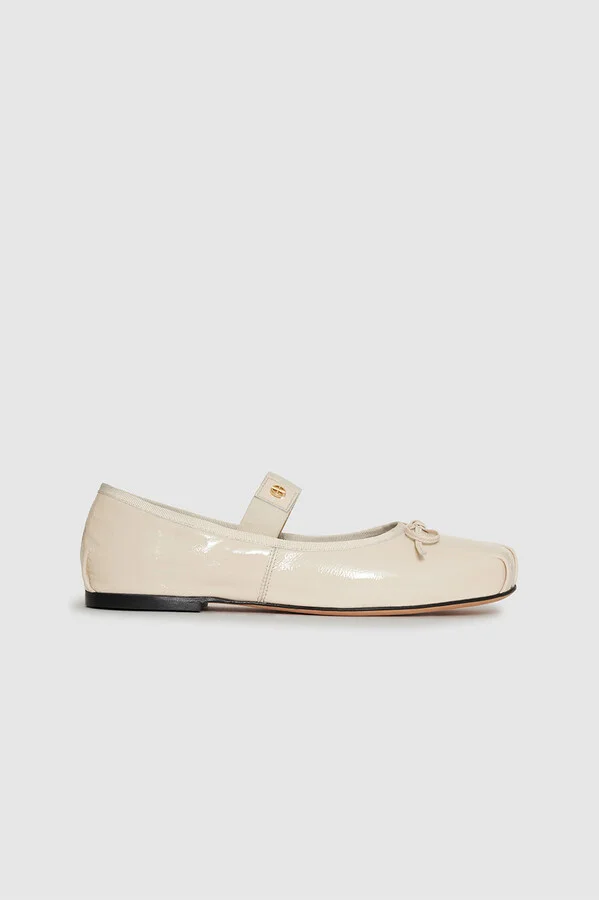 ANINE BING Jolie Flats in Bone Crinkled Patent