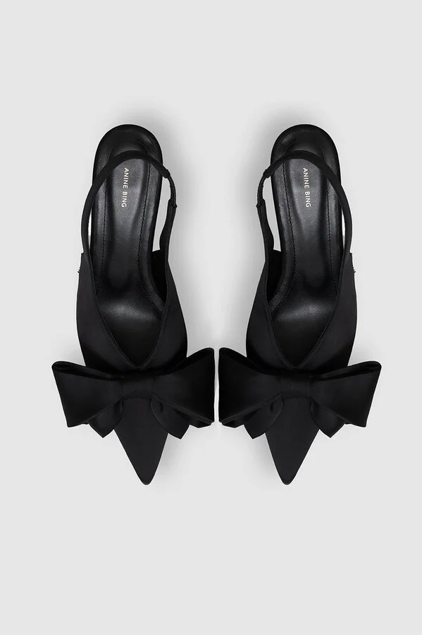 ANINE BING Nina Heels With Bow in Black Satin - Image 2