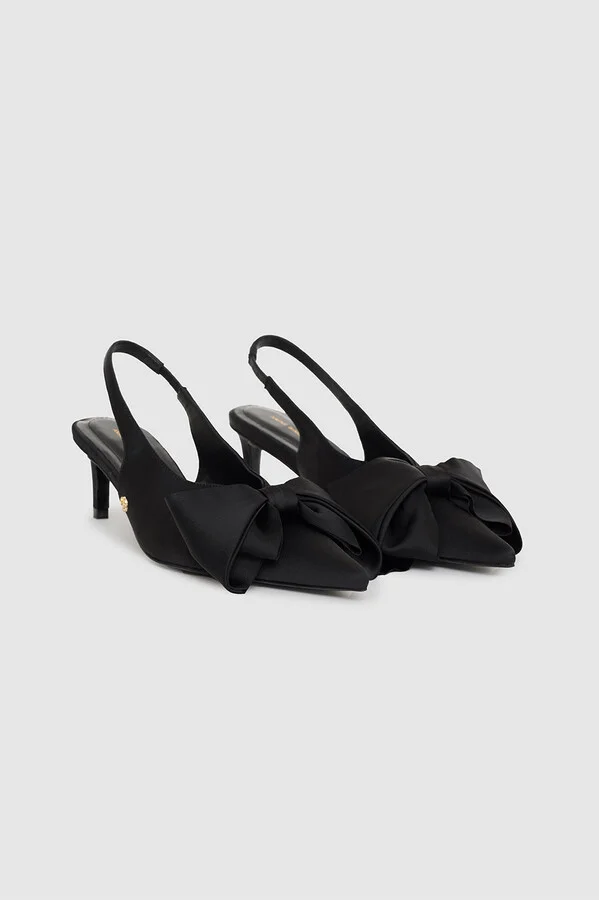 ANINE BING Nina Heels With Bow in Black Satin - Image 4