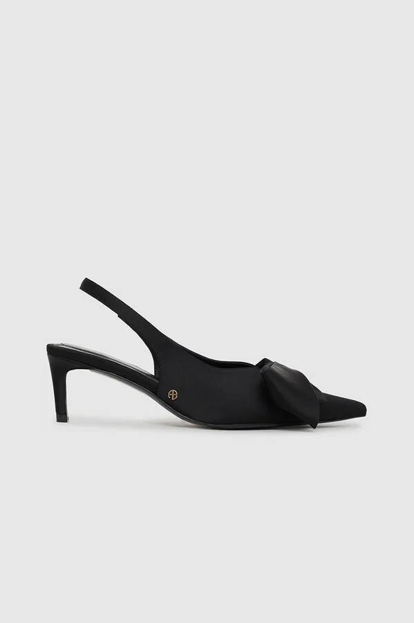 ANINE BING Nina Heels With Bow in Black Satin
