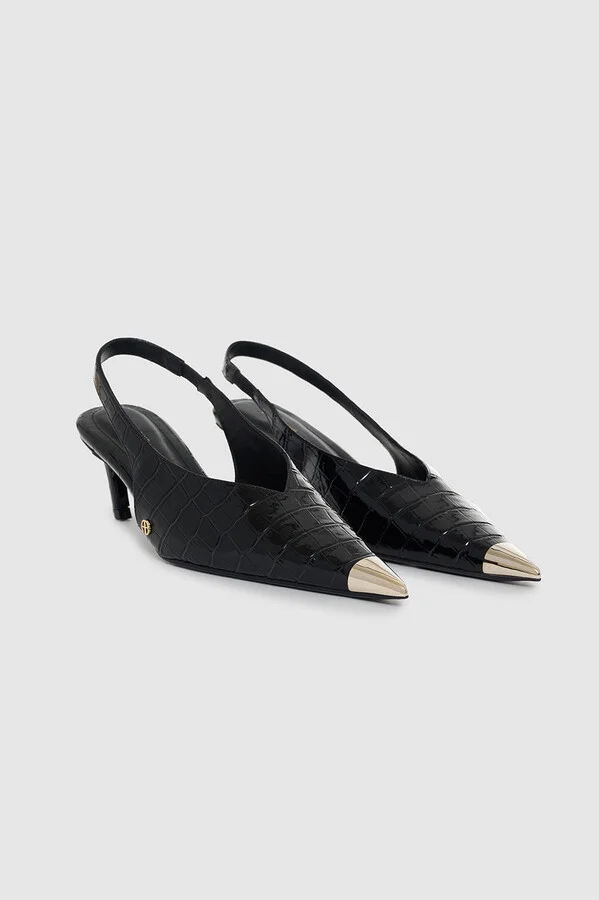 ANINE BING Nina Heels With Metal Toe Cap in Black Embossed - Image 4
