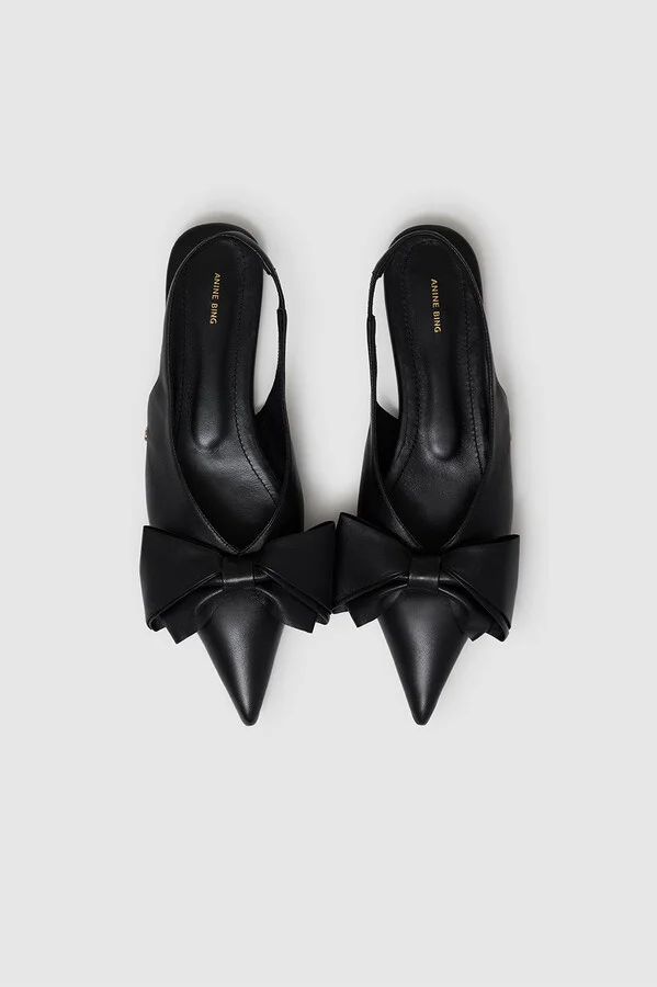 ANINE BING Nina Slingback Flats With Bow in Black - Image 2