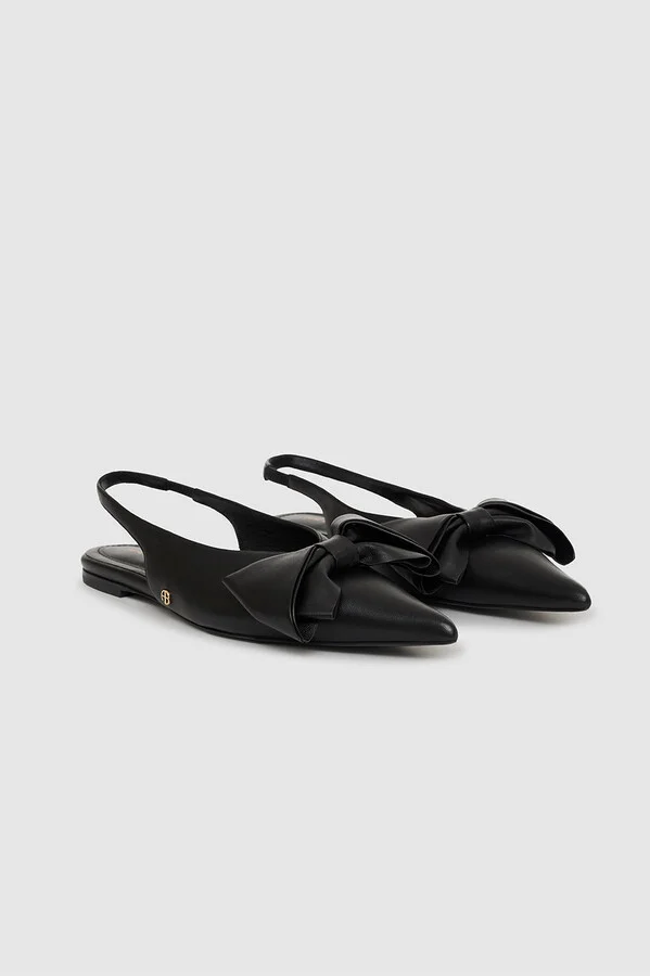 ANINE BING Nina Slingback Flats With Bow in Black - Image 4