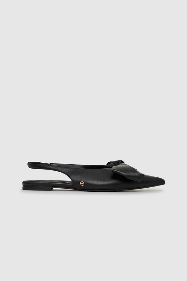 ANINE BING Nina Slingback Flats With Bow in Black