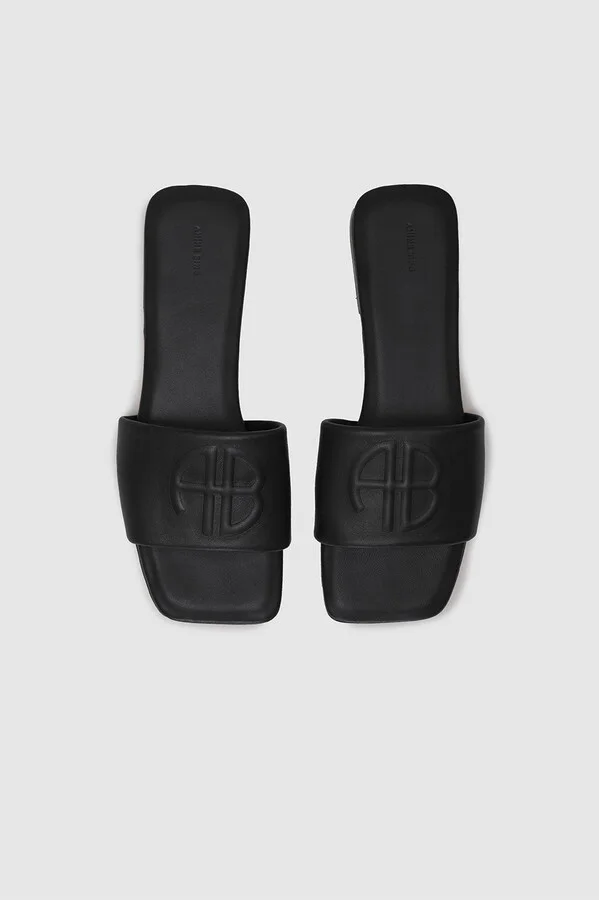 ANINE BING Ria Slides in Black Monogram - Image 2