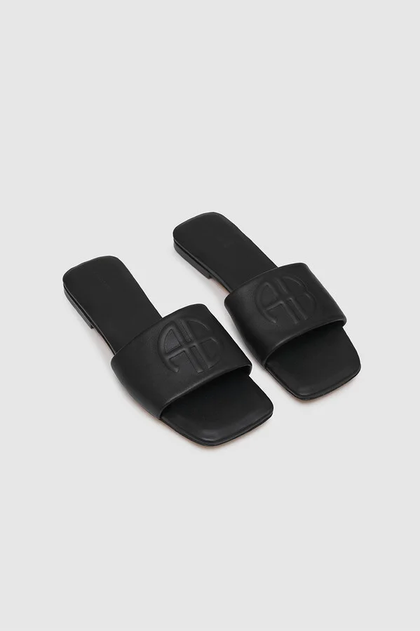 ANINE BING Ria Slides in Black Monogram - Image 4