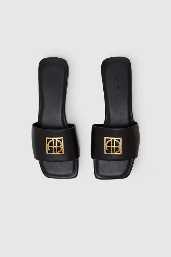ANINE BING Ria Slides Monogram in Black - Image 2