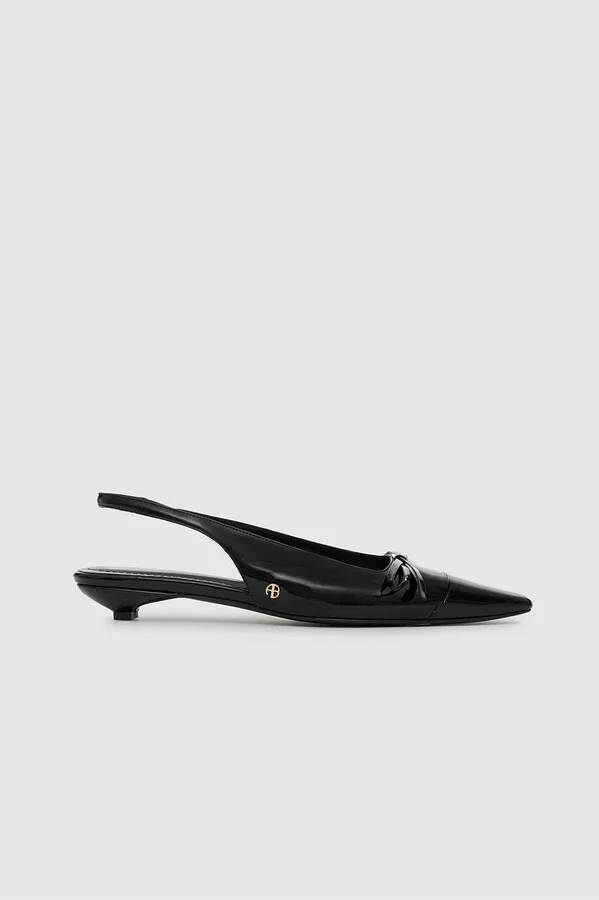 ANINE BING Zoey Slingback Heels in Black Patent
