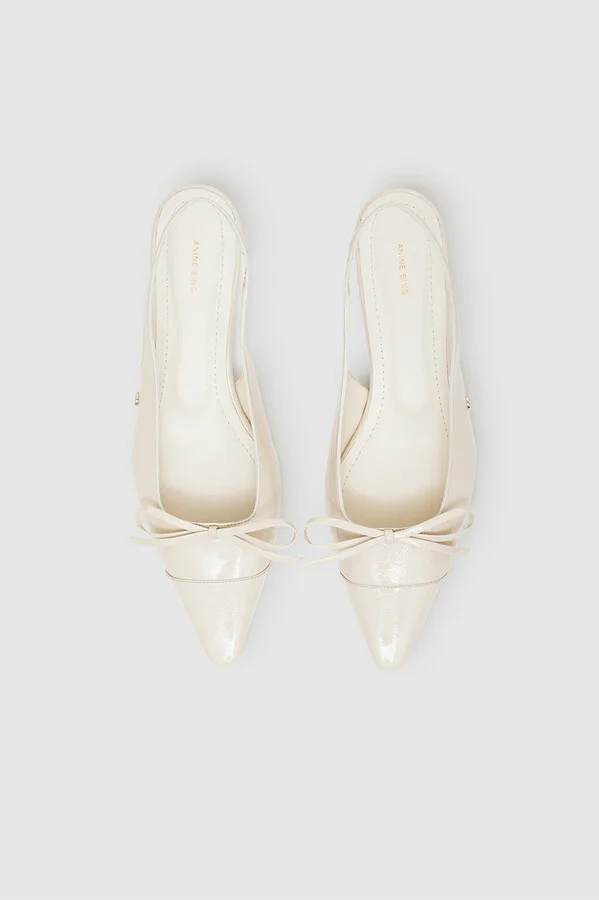 ANINE BING Zoey Slingback Heels in Bone Crinkled Patent - Image 2