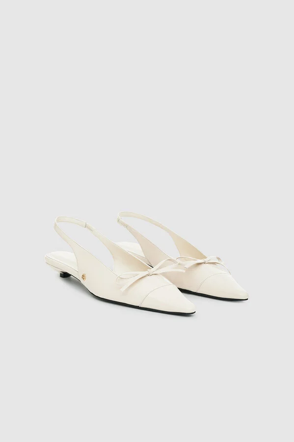 ANINE BING Zoey Slingback Heels in Bone Crinkled Patent - Image 4