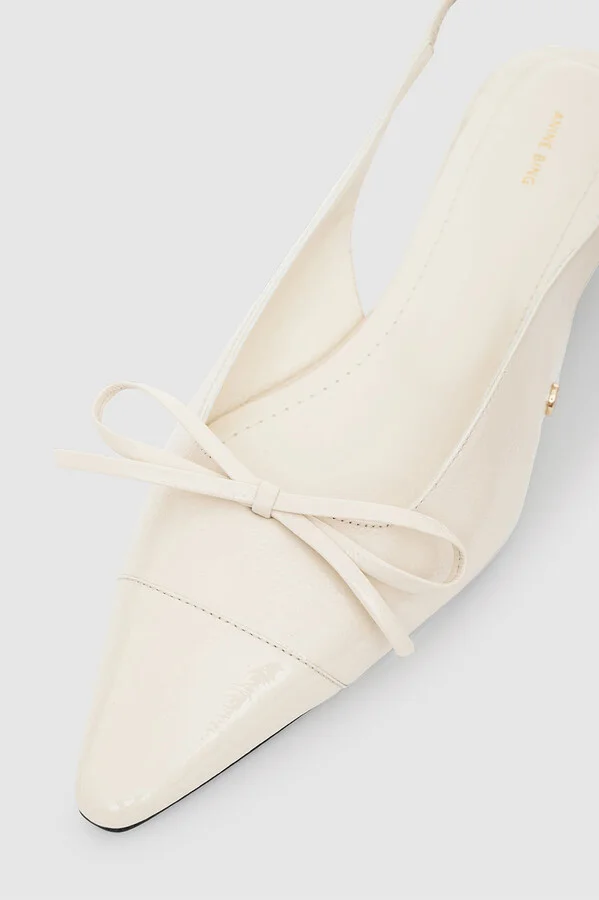 ANINE BING Zoey Slingback Heels in Bone Crinkled Patent - Image 5
