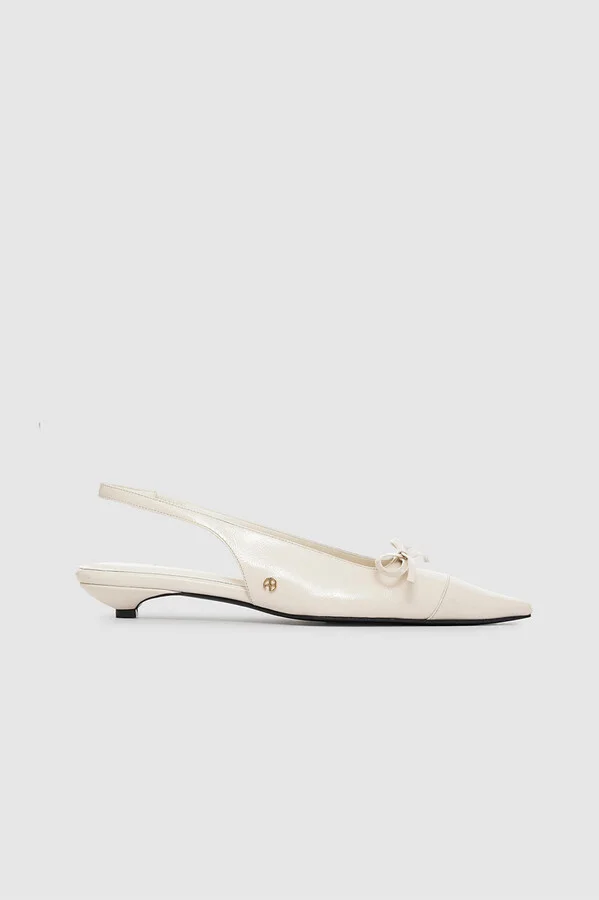 ANINE BING Zoey Slingback Heels in Bone Crinkled Patent