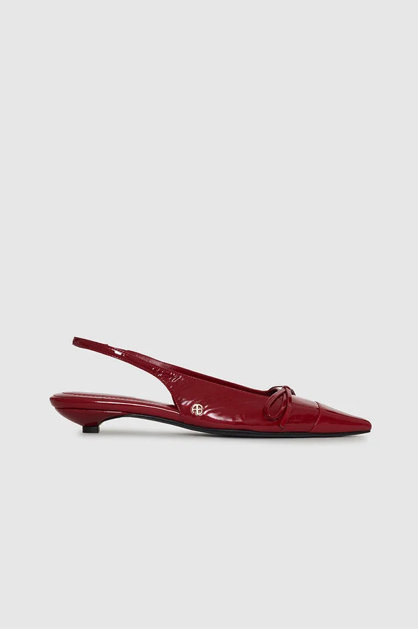 ANINE BING Zoey Slingback Heels in Red Crinkled Patent
