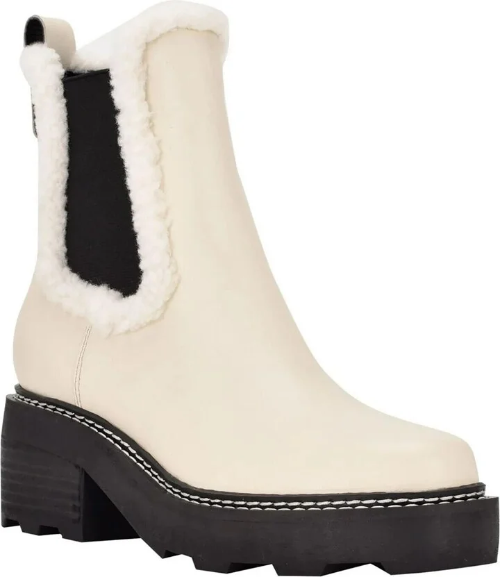 Anissa Boot Women's US 6.5 Ivory Leather Round Toe Chelsea KHD589