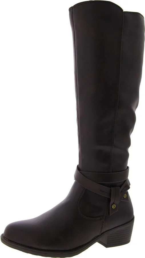 Anissa Womens Faux Leather Block Heel Knee-High Boots