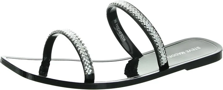ANISSA Womens Rhinestone Vinyl Slide Sandals