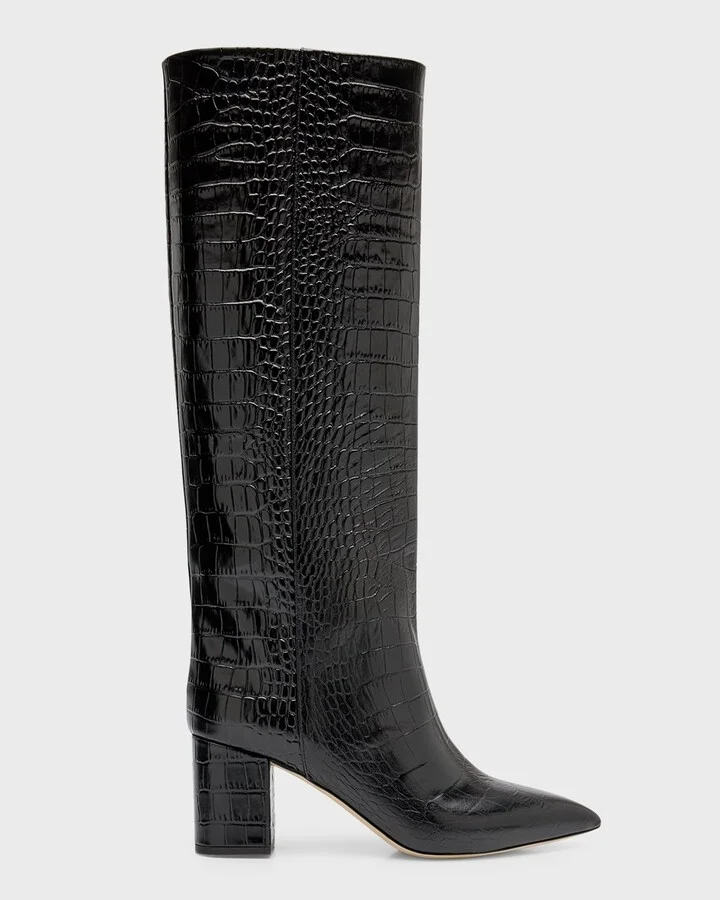 Anja Croco Block-Heel Knee Boots