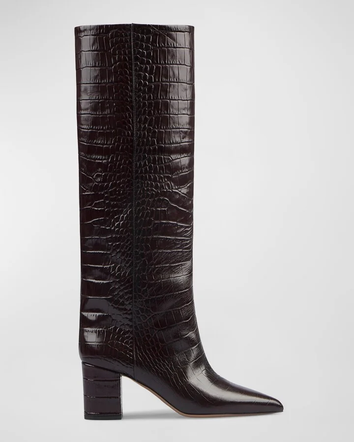 Anja Knee-High Croc-Embossed Leather Boots