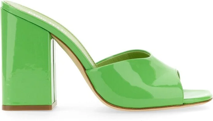 Anja Open-Toe Green Patent Leather Mules