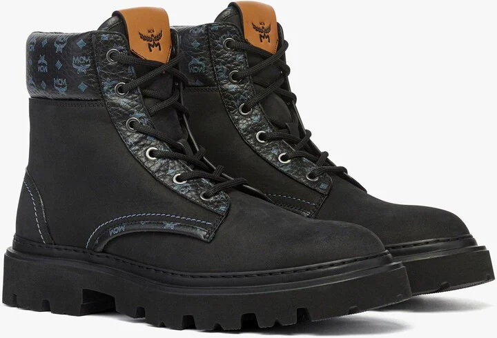 Ankle Boots in Nubuck and Monogram Print Leather