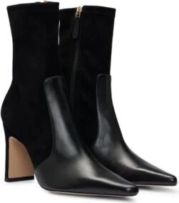 Ankle boots in suede and leather with side zip- Black Women's Boots size 7