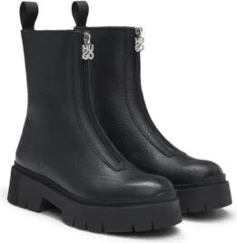 Ankle boots in tumbled leather with front zip- Black Women's Boots size 10