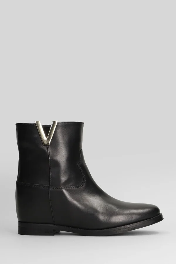 Ankle Boots Inside Wedge In Black Leather