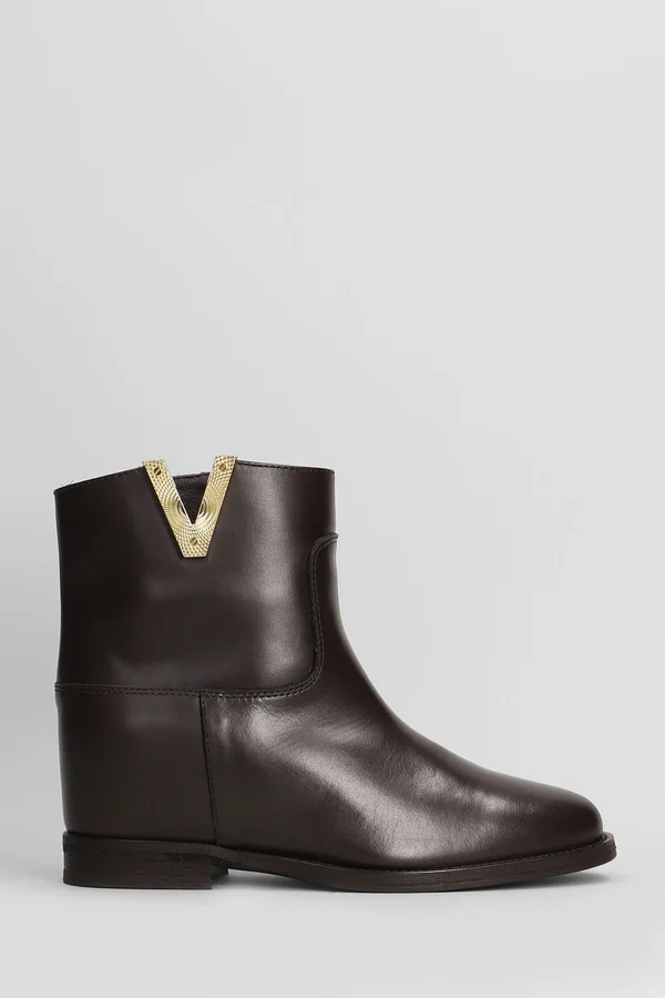 Ankle Boots Inside Wedge In Dark Brown Leather