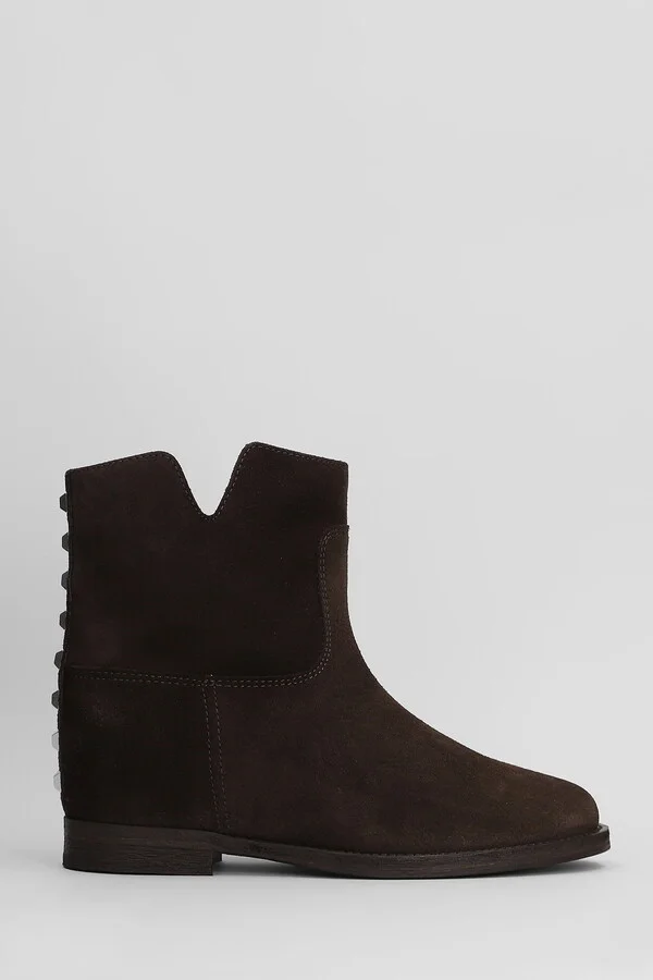 Ankle Boots Inside Wedge In Dark Brown Suede