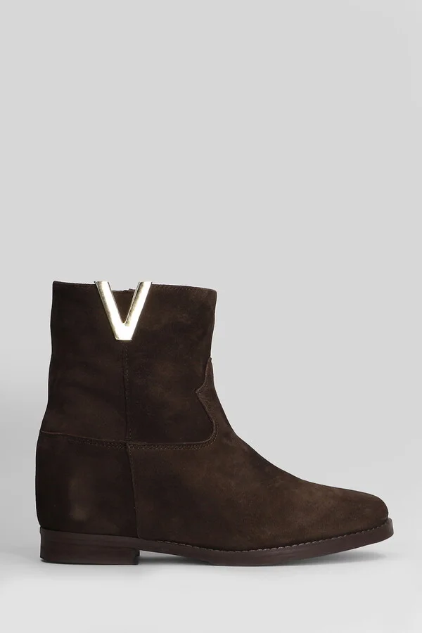 Ankle Boots Inside Wedge In Dark Brown Suede