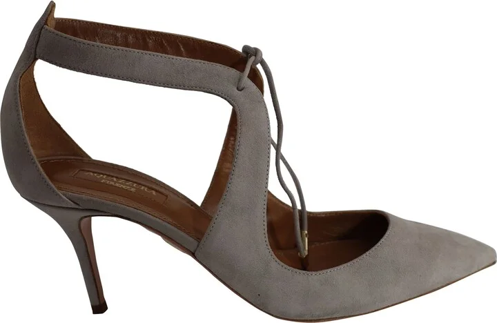 Ankle Lace Heel Sandals in Grey Suede