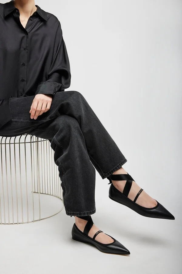 Ankle ribbon black ballet flats - Image 2