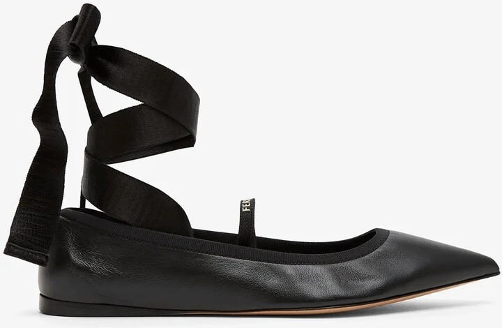 Ankle ribbon black ballet flats