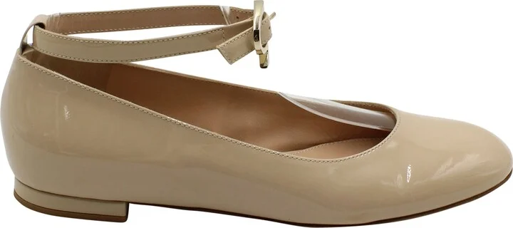 Ankle Strap Ballet Flats in Nude Patent Leather