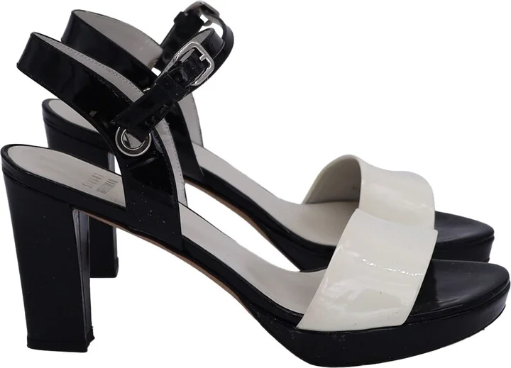 Ankle Strap Bi-Color Sandals in Black and White Leather