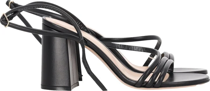 Ankle Strap Block-Heel Sandals in Black Leather