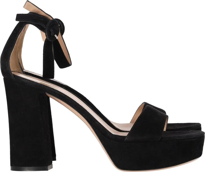 Ankle Strap Platform Sandal Heels in Black Suede