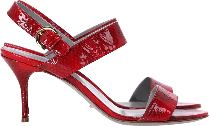 Ankle Strap Printed Sandals in Red Patent Leather