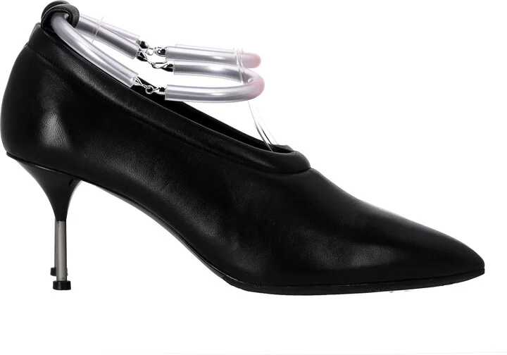 Ankle Strap Pumps in Black Leather