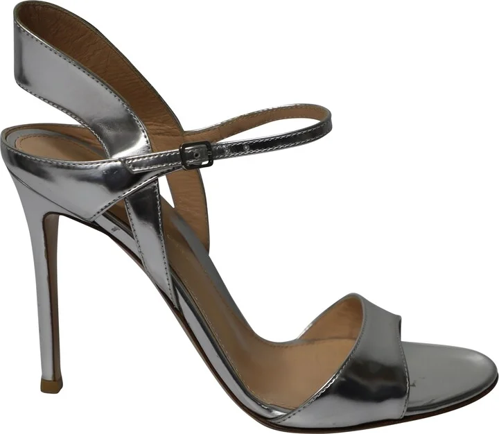 Ankle Strap Sandals in Silver Leather