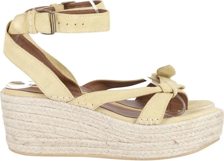 Ankle Strap Wedge Espadrilles in Beige Suede